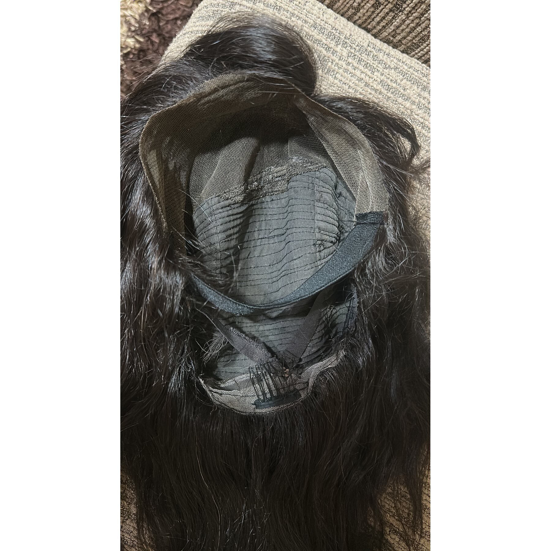 باروكة شعر طبيعى لون بنى غامق طبيعى ويفى على طبيعتها